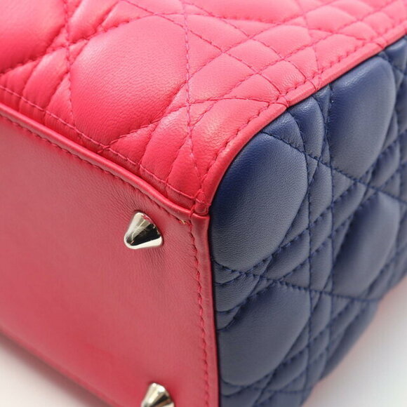 Dior Lady Dior Cannage Leather Handbag Pink Yellow Blue - Picture 7 of 8
